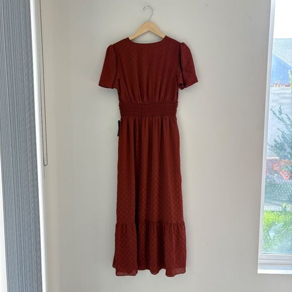 NWT Max Studio Women's Jacquard Shine Dot Cinched Waist Midi Dress Russet Small - Picture 7 of 16